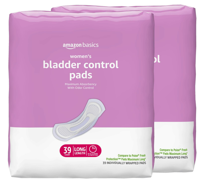 Amazon Basics Incontinence Pads for Women Long, Bladder Control, Postpartum, Maximum Absorbency, Unscented, 78 Count (2 Packs of 39)