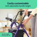 Medline Aluminum Rollator Walker with Seat, Purple, 250 lb. Weight Capacity, Lightweight, 6 Wheels, Foldable, Adjustable Handles, Rolling Walker for Seniors