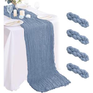 4 Pack Dusty Blue Cheesecloth Table Runner 35x120 Inch Boho Gauze Fabric Cheese Cloth Table Runner 10Ft Rustic Romantic Sheer Table Runners for Wedding Party Bridal Baby Shower Long Table Decoration