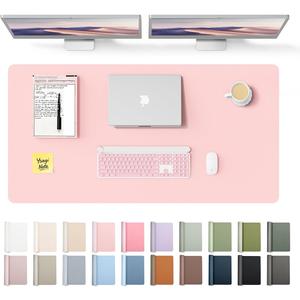 YSAGi Leather Desk Protector, Office Mat, Large Mouse Mat, Non-Slip PU Leather Blotter, Laptop Pad, Waterproof Writing Pad for Office and Home (Light Pink, 47.2" x 23.6")