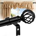 Curtain Rods for Windows 48-90 Inch(4-7.5Ft), Matte Black Decorative Curtain Rod Adjustable, Heavy Duty 1 Inch Drapery Rod for Living Room Bedroom Kitchen