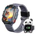 4G Kids Smart Watch, T17 Smartwatch Gifts with Panda Holder, GPS Tracker, Video Calling, SOS, Voice Chat, SMS, School Mode, Puzzle Games, HD Touch Screen for Boys & Girls 3-12（Gray）