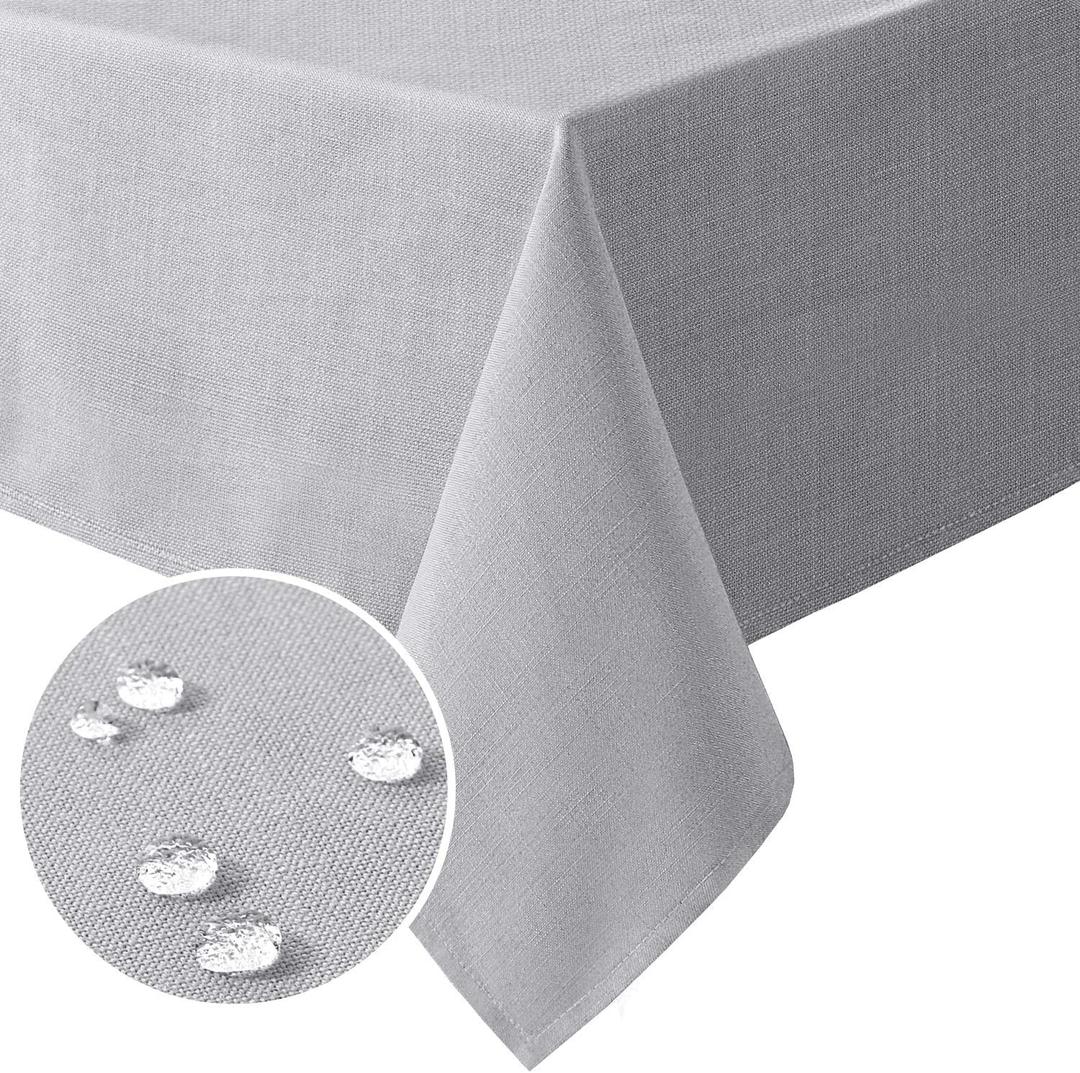 H.VERSAILTEX Linen Textured Table Cloths 60 x 84 Inch Premium Solid Tablecloth Spill-Proof Waterproof Table Cover for Dining Buffet Feature Extra Soft and Thick Fabric Wrinkle Free, Grey (Dove Gray)