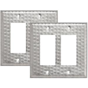 Monarch Abode Rocker Light Switch Cover Plate – 2-Gang Brushed Nickel Decorator Wall Plates, Hand Hammered Decorative Outlet Covers Wall Plates for Receptacle, GFCI Electric Outlet Cover, Pack of 2