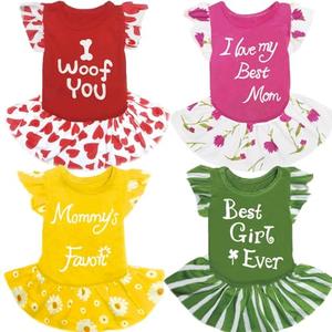 XPUDAC 4 Pieces Dog Dress Girl Clothes for Small Dogs Girl Flower Puppy Dresses for Dogs Apparel Colorful Small Dog Clothes Female (XS, 4 Flower)