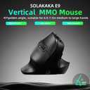 SOLAKAKA E9 Vertical MMO Gaming Mouse,24800 DPI,Tri-Mode Ergonomic Wireless Mouse with 10 Side Buttons,RGB Mouse for PC/Mac Black