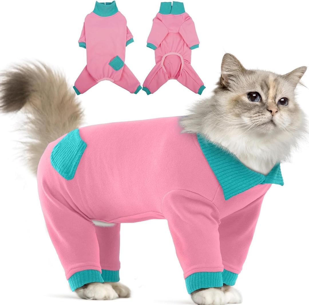 T'CHAQUE Sticky Hair Cat Clothes, Professional Recovery Suit for Cats, Anti-Shedding Shirt Outfit, Soft Pajamas for Kittens, Post-Surgery Onesie for Male & Female Cats