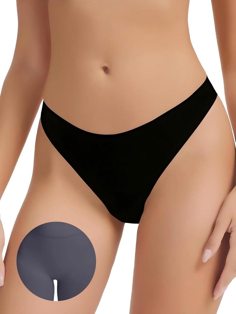 Camel Toe Thongs for Women Seamless Thong Panty Liners No Show Comfortable Concealer G-Strings Workout Underwear (Medium, Black)