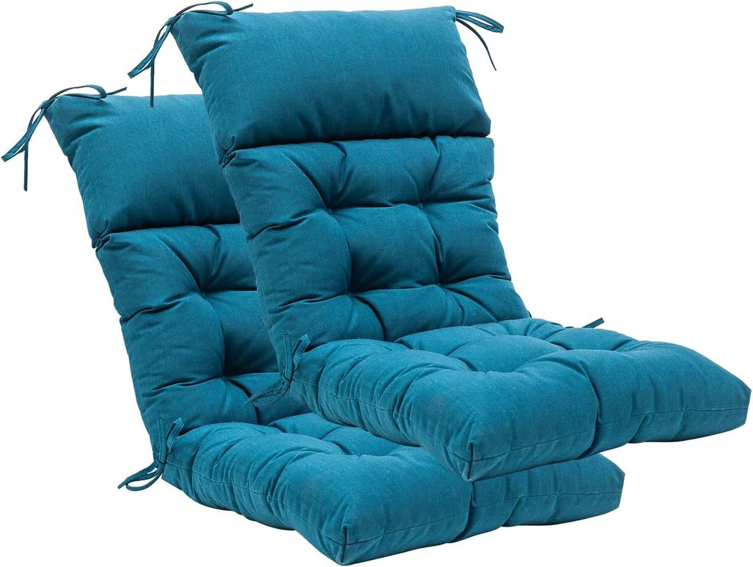 QILLOWAY Indoor/Outdoor High Back Chair Cushion,Tufted, Replacement Cushions - Set of 2 (Peacock Blue) (Peacock Blue)