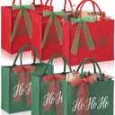 Sunnymove 6 Pcs Large Reusable Christmas Burlap Tote Bags with Handles Bulk 14 x 12.6 x 5.9 Inch Christmas Red and Green Gift Bags with Ribbon for Xmas Holiday Presents Party Grocery Shopping Wedding
