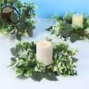 6 Pcs Eucalyptus Candle Ring 4 Inch Center Mini Kitchen Cabinet Wreaths Artificial Small Green Leaves Wreaths Garland Pillar Holder for Home Door Window Farmhouse Wedding Party Table Centerpiece Decor