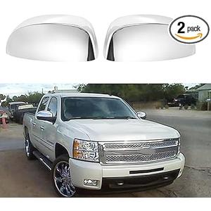 AUCERAMIC Chrome Side View Mirror Covers Caps Top Half Compatible with 2007-2014 Chevy Silverado GMC Sierra Avalanche Tahoe Suburban Yukon Cadillac Escalade