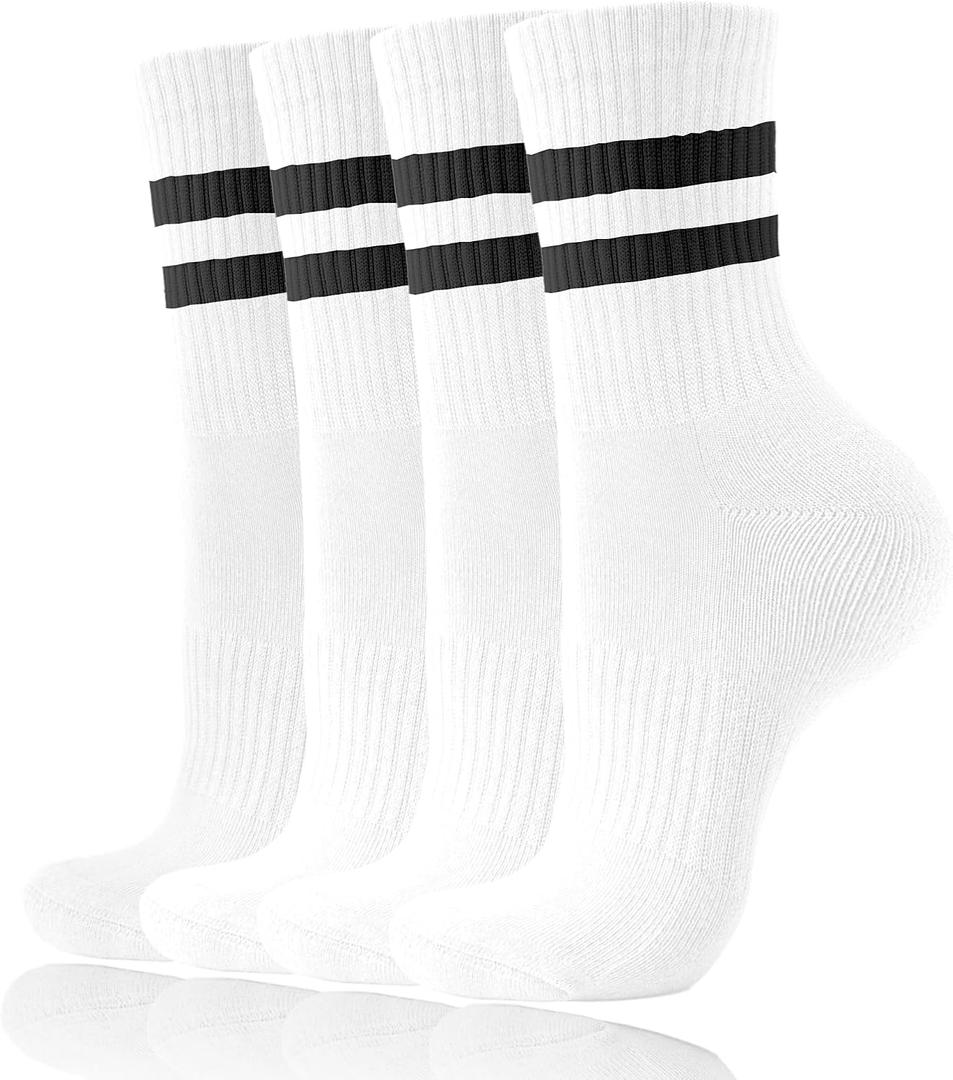 3 x AugRing Women's Striped Cotton Crew Socks Cozy Casual Athletic Quarter Socks for Running & Gym Size 5-11