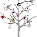 Jewelry Tree Necklace Earring Holder Modern Cute Bird Jewelry Stand for Women Girls Teen Silver