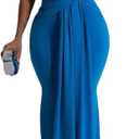 Yuopeid Women's Sexy Sleeveless Deep V Neck Fashion Ruched Bodycon Floor Length Formal Evening Party Maxi Long Dress (Blue) M