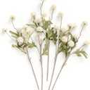 Ling's moment Pompon Mum Artificial Flower, 5pcs Faux Silk Mini Chrysanth with Stems, Bulk Fake Wedding Filler Flowers for DIY Bouquet Centerpieces Arrangements Shower Decorations, White