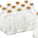 Juvale 12-Pack Mini Glass Bottles with Cork Lids - 4 oz Clear Vintage Square - Wedding Decor & Party Favors - Potion Bottles with Cork & Mini Glass Jars with Lids