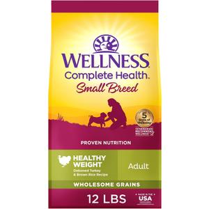 Wellness Complete Health Healthy Weight Small Breed Adult Dry Dog Food, Wholesome Grain Kibble, Natural, Turkey and Brown Rice Recipe, 12 lb Bag (EXP 09/25/27)