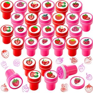 24 Pcs Strawberry Party Favors Berry First Birthday Party Favors Strawberry Mini Stamps for Kids Self Ink Stampers with 12 Designs Gift Rewards for School Supply Goodie Bag Shortcake