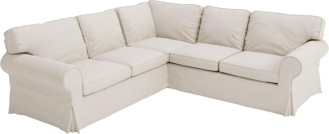 Poly Flax Ektorp Sectional Sofa Cover Compatible with IKEA 2+2 Slipcover | Heavy Duty Polyester Flax 2+2 Or 2X2 Sofa Slipcover Only Fits Ektorp Corner 2X2 Beige Color,  Sofa Cover Only