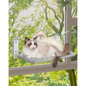 keny Cordless Cat Window Perch, Foldable Cat Window Hammock with 4 Suction Cups, Reversible Cover with Two Different Kinds of Fabrics, 40Lbs Load Capacity Sturdy Cat Window Bed for Cats Inside, Grey (Medium)