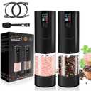 Electric Salt and Pepper Grinder Set - Upgraded Larger Capacity, with display screen and LED lights, USB Rechargeable, Adjustable Coarseness, 2 Pack(Black)