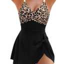 HUAKARY Women Swimsuit One Piece Tummy Control Swimdress Full Coverage Flowy Bathing Suits Gold Metal Tie Knot Swim Dress, Medium