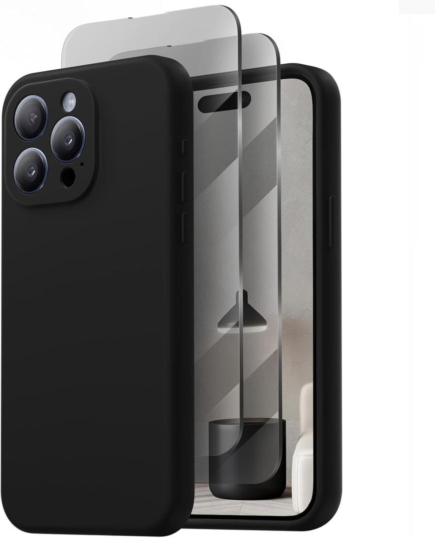 Designed for iPhone 15 Pro Max Case, Compatible with MagSafe, with 2X Privacy Screen Protectors, Full Camera Protection, Silicone Shockproof Protective Slim Phone Case 6.7", Black