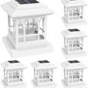 Fence Post Solar Lights, Crackle Glass Solar Post Cap Lights, 20 Lumens, Warm White & RGB Automatic Cycling 2 Modes for 3.6x3.6 4x4 4.5x4.5 5x5 Vinyl Wooden Posts Decoration, White (6 Pack)