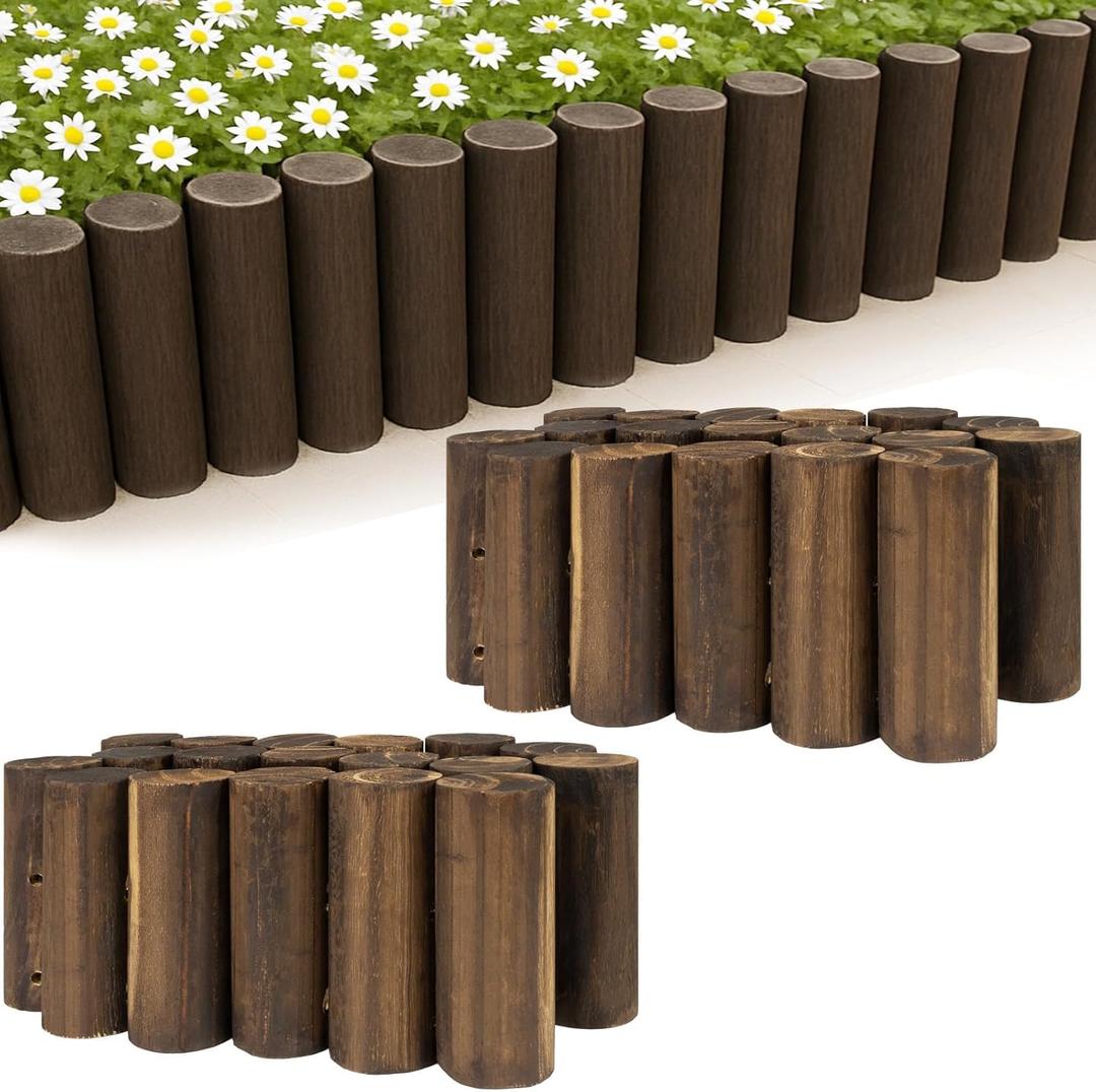 Wood Garden Edging for Landscaping  Decorative Round Log Border for Flower Beds, Pathways, and Lawn Edging, Natural Solid Pine with Durable Twine Connection (5.9" H x 35" L, 2 Pack)