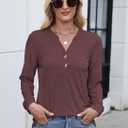 Women Button Down Henley Shirts V Neck Long Sleeve Fashion Dressy Casual Tops Trendy Blouses Loose Fit Tunic (L)