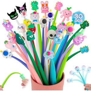 30 Squishy Pens for Kids, Cute Fun Stress Relief Bobblehead Pen, Party Favors, Birthday Gifts for Boys & Girls, Classroom Prizes