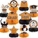 10PCS Graduation Decorations Class of 2025 Centerpieces, Congrats Grad Honeycomb Table Toppers for Graduation Party Favors, 2025 Graduation Party Decorations (10PCS, Orange & Black)