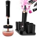 Senbowe Upgraded Makeup Brush Cleaner and Dryer Machine, Electric Cosmetic Automatic Brush Spinner with 8 Size Rubber Collars, Wash and Dry in Seconds, Deep Cosmetic Brush Spinner for All Size Brushes (Black)