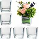 Set of 6 Square Glass Vases for Centerpieces 5in x 5in x 5in Clear Short Flower Vase, Plant Terrariums, or Candle Holders for Wedding Centerpieces, Office Decor, Home Dcor, Parties