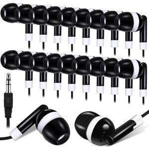 Konohan 99 Pcs Bulk Earbuds with Wire Basic Headphones in Ear for Libraries Laptop, No Microphone 3.5 mm Jack Earbuds Dot Headphones, Individually Bagged (Black)