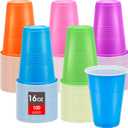 100 Pcs Colored Plastic Cups 16 oz Disposable Cups Bulk Assorted Drinking Cups Multicolor Cups for Everyday Use Birthday Party Celebration, 5 Colors, Easy Grip
