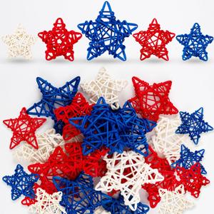 18pcs 4th of July Star Rattan Decoration Red Blue White Stars for Patriotic Decorations Home Decor DIY Craft Vase Bowl Filler Table Decoration