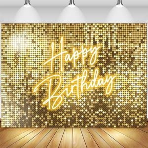 Sensfun Gold Birthday Backdrop 7x5ft Photography Happy Birthday Backdrop for Women Girls Shining Golden Shimmer Wall Neon Bday Background Party Decorations Banner Photo Booth Props Supplies