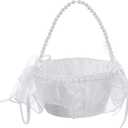 Wedding Flower Girl Basket with Pearl Handle,Satin Flower Storage Basket for Wedding Home Garden Decor (5884, 1)