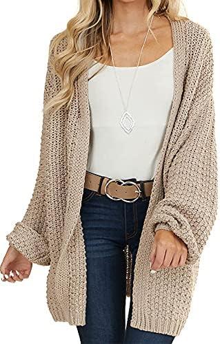 Maroway Womens Cardigan Solid Color Long Sleeve Open Front Chunky Knit Sweater Outwear M