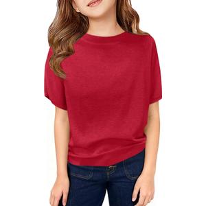 ZDC Girls' Lightweight Knit Top Short Sleeve Cute Spring Summer Sweater for School Holiday Uniform Red