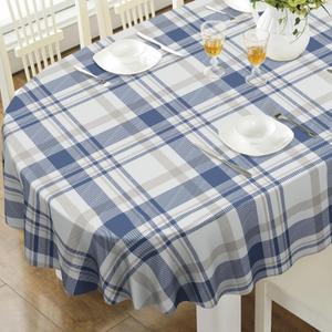 Oval Tablecloth, Waterproof Oval Plaid Table Cloth 60x84 Inch Machine Washable Fabric Table Cover for Kithchen Dining Decor (Light Blue)