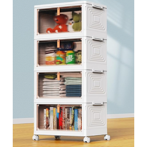 YFXCVSL 4 Tier Plastic Storage Bins with Lid 24QT, Stackable Storage Containers with Wheels, Folding Storage Boxes, Collapsible Storage Bins, Closet Organizers and Storage for Living Room,Office,Dorm