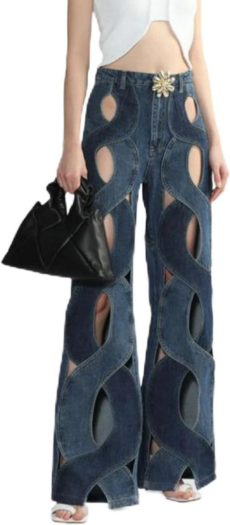 Wide-Leg Pants Women's high-Waisted Straight Leg Baggy Slimming Pant Jeans Size L