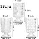Goaste 3 Pack Embossed Big Base Vase, 7" Crystal Glass Vase, Hydroponic Green Plant Vases, Transparent Flower Vases with Ribbed Pattern for Wedding, Dining Table Centerpieces, Home Decor, Office
