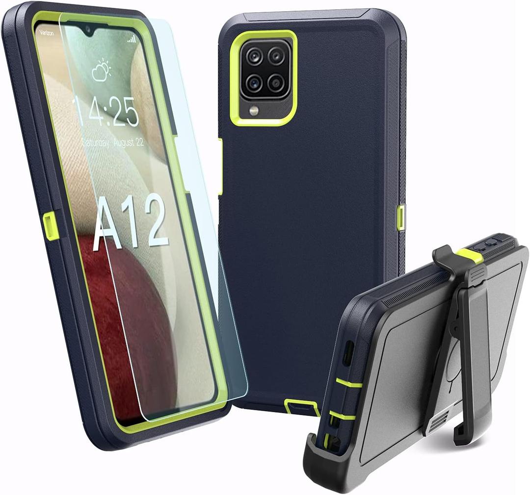 for Samsung Galaxy A12 case, Heavy Duty case,[ with Clip],[Shockproof] [Dropproof] [Dust-Proof] (Blue-Green)