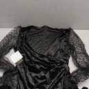 IHOT Women's Sexy V Neck Long Sheer Sleeve Velvet Faux Wrap Ruched Sheath Bodycon Cocktail Party Dress Black L 