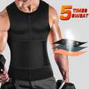 Cimkiz Men's Waist Trainer Sauna Suit Shirt, Gym & Exercise Compression Vest, Sweat-Boosting Workout Top (Black, XL)