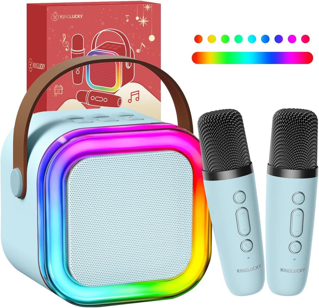 Kinglucky Mini Karaoke Machine for Kids, 2025 TOP Birthday Gifts Ideas for 3-12 Year Old Girls, Christmas Party Gifts Kids' Personal Video Players Accessories with 2 Wireless Microphones - Blue